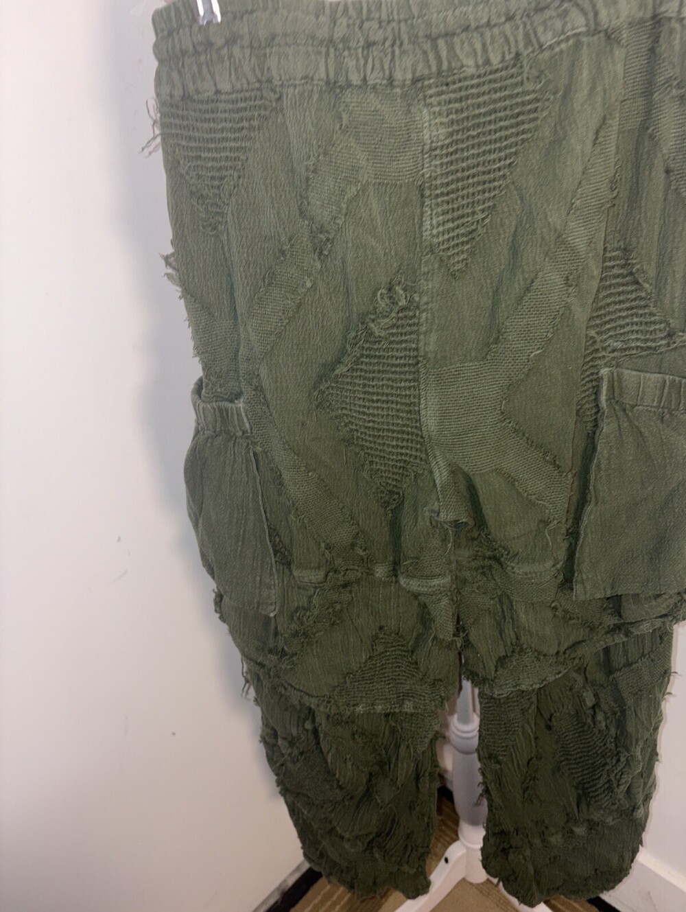Olive Green Distressed Cargo Wide-Leg Pants - Picture 14 of 14